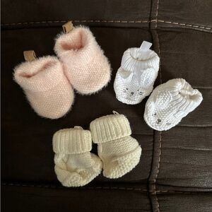 Cozy Pink, White, and Cream Baby Booties Set